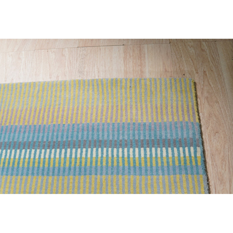 Green Hand-Knotted Wool Chromatic Stripes Geometric Modern Contemporary Carpet Rug, 8' x 10'