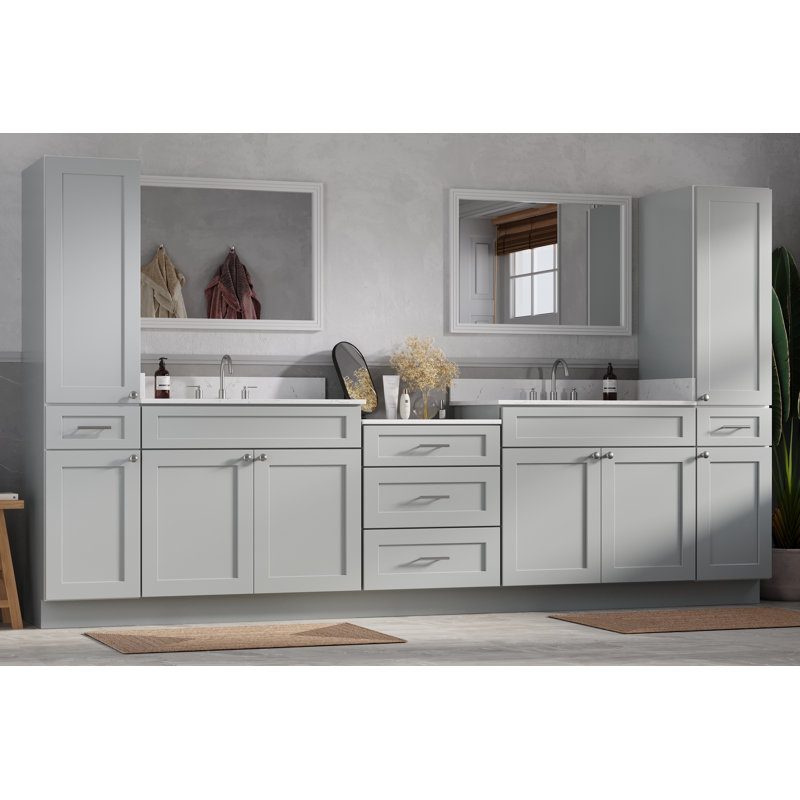 Dessus de meuble-lavabo double 126 po avec comptoir en bois massif Carrara, Gris