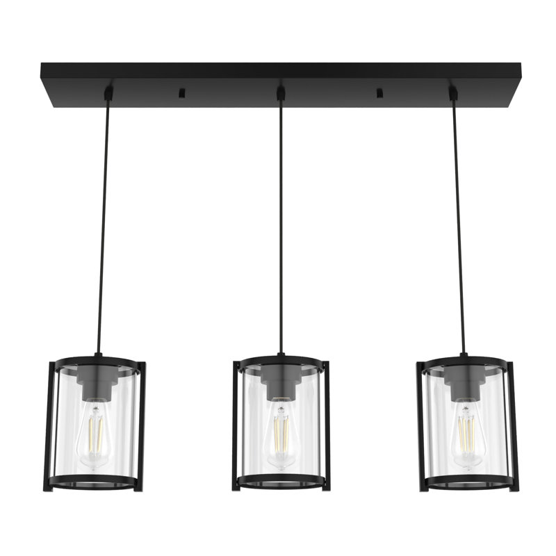 Luminaire suspendu linéaire à 3 lumières pour îlot de cuisine Astwood, Noir mat