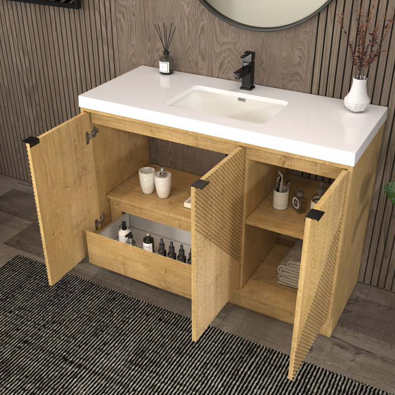 Meuble-lavabo autoportant 47,2 po avec lavabo en acrylique renforcé Monterey, Chêne, 48"