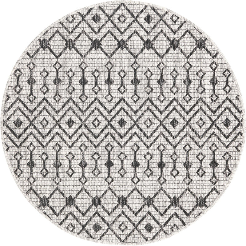 Outdoor Preen Area Rug Char Color, Round 3'3"
