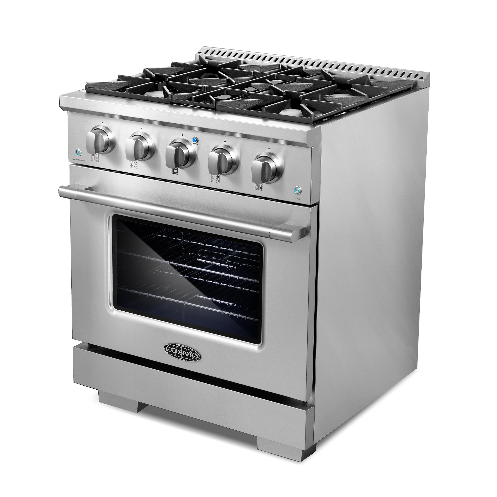 Cosmo COS-2PKG-077 2 Piece Kitchen Appliances Package with COS-EPGR304 30  Inch Freestanding Gas Range and COS-UMC30 30 Inch Under Cabinet Range Hood  in Stainless Steel