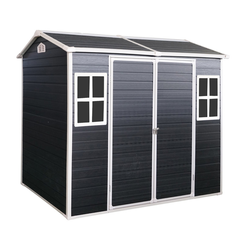 8X4ft Resin Outdoor Storage Shed With Two-Window And Double-Door, Grey