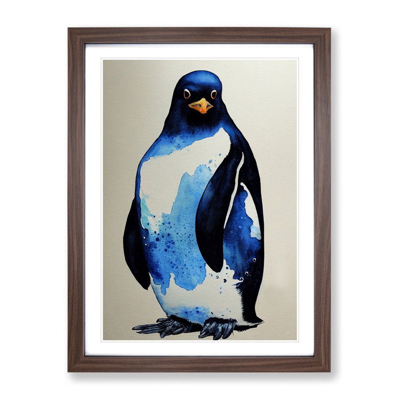 Watercolour Penguin No.1 - Single Picture Frame Painting, 34cm H x 25cm W x 2cm D, Walnut