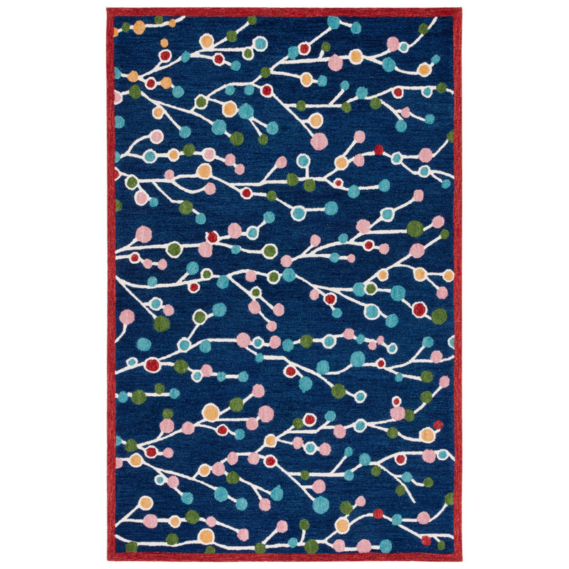 Jalayiah Hand Tufted Wool/Cotton Abstract Rug in Blue/Pink, Rectangle 8' x 10'
