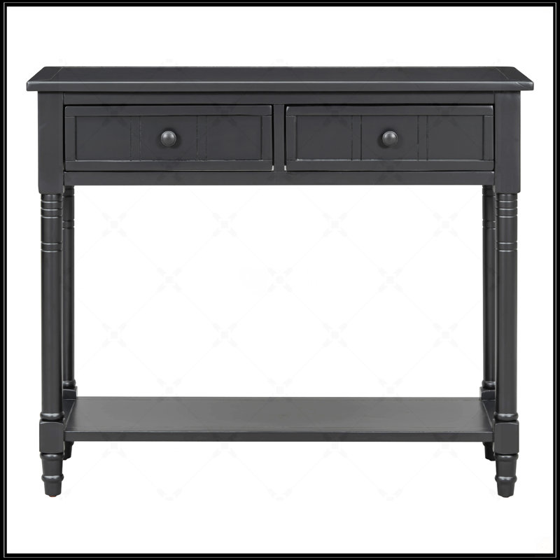 Console Daisy Series avec deux tiroirs et une tablette inférieure, finition noire élégante pour une décoration polyvalente