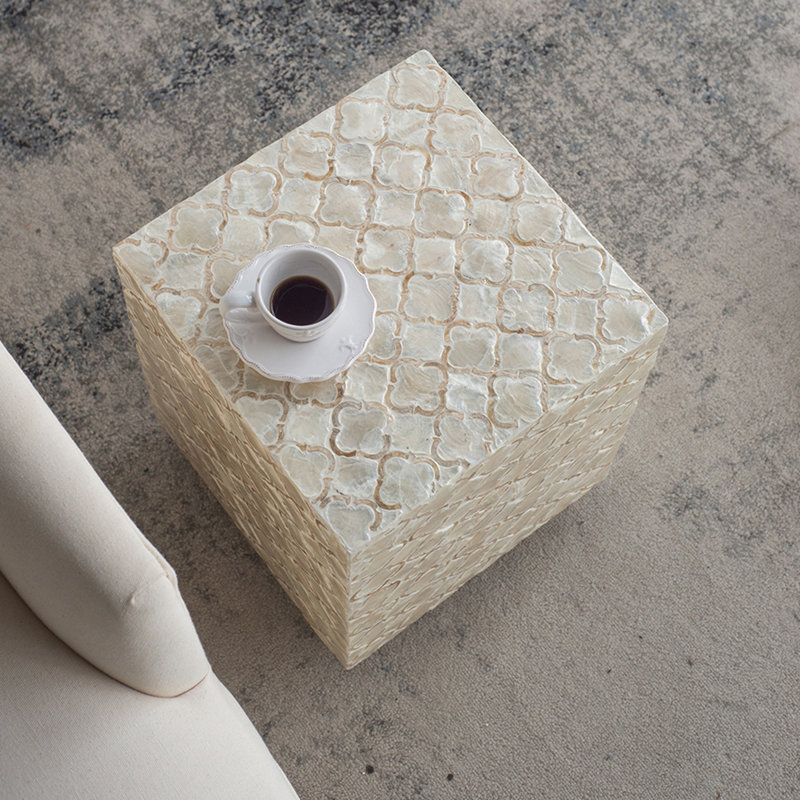Square Capiz Stool, Cream