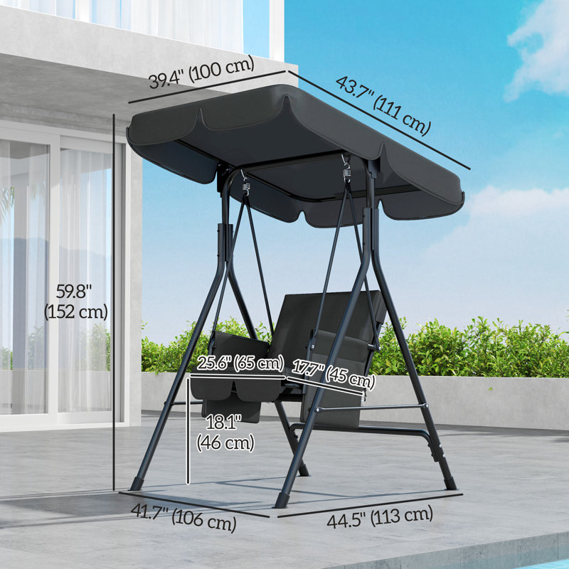 1-Seat Patio Swing Chair with Adjustable Canopy and Cushions, Black