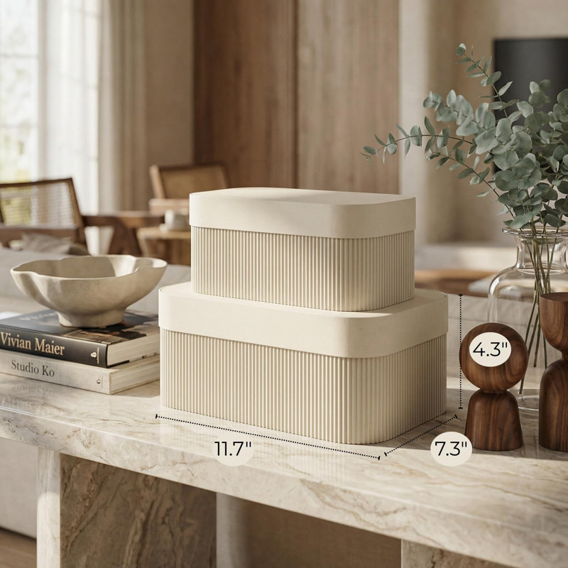 Boîtes de rangement décoratives avec couvercles - Ensemble de 2, Beige
