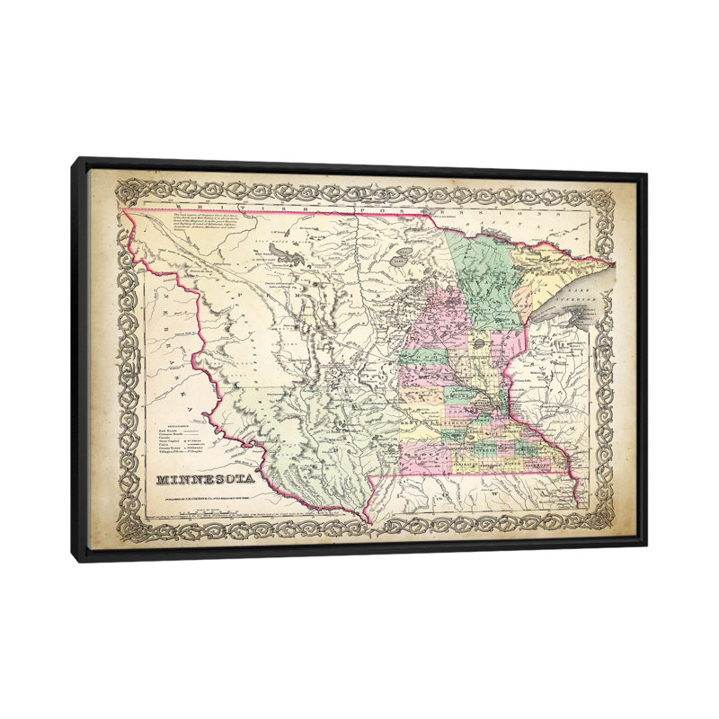 «Minnesota Map», impression sur toile, H 18 po x l 26 po x P 1,5 po, Toile avec cadre noir