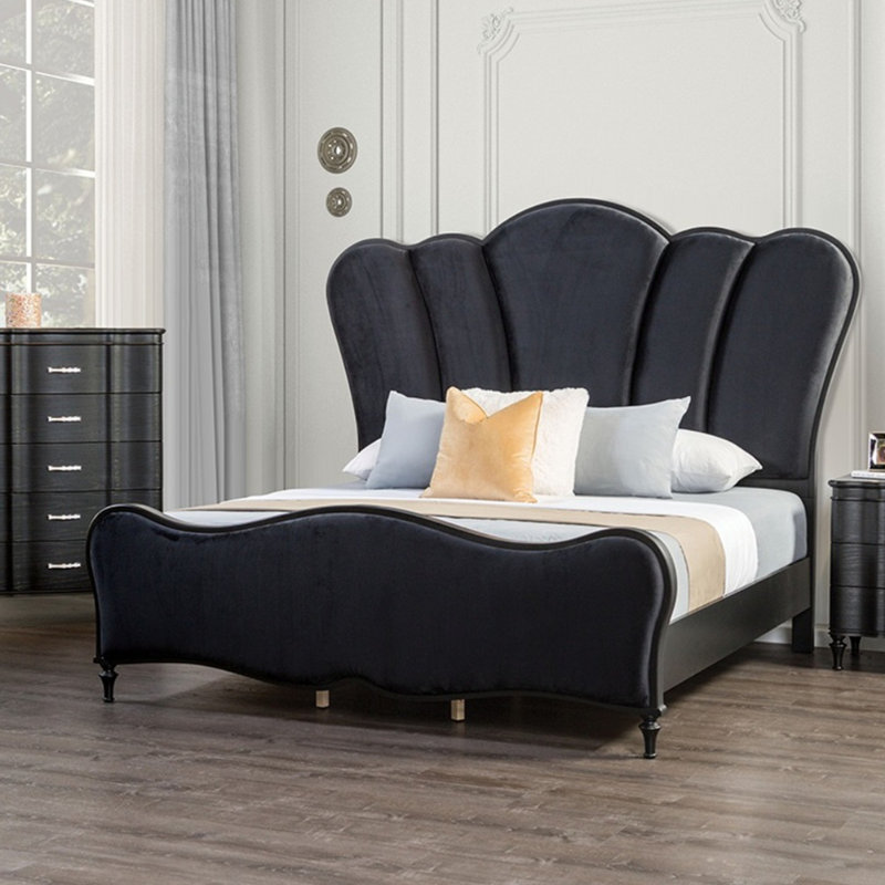 Magnifique lit en tissu, Noir, Grand