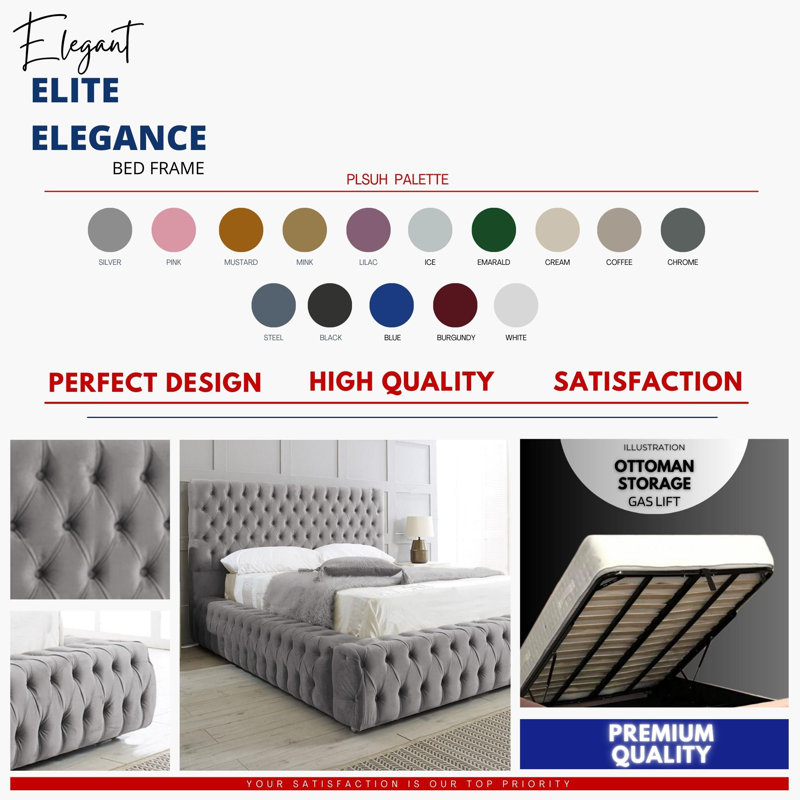 Elite Elegance Ambassador Ottoman Storage Bed - Premium Upholstered Velvet Bed Frame with Tall Headboard, Double (4'6)