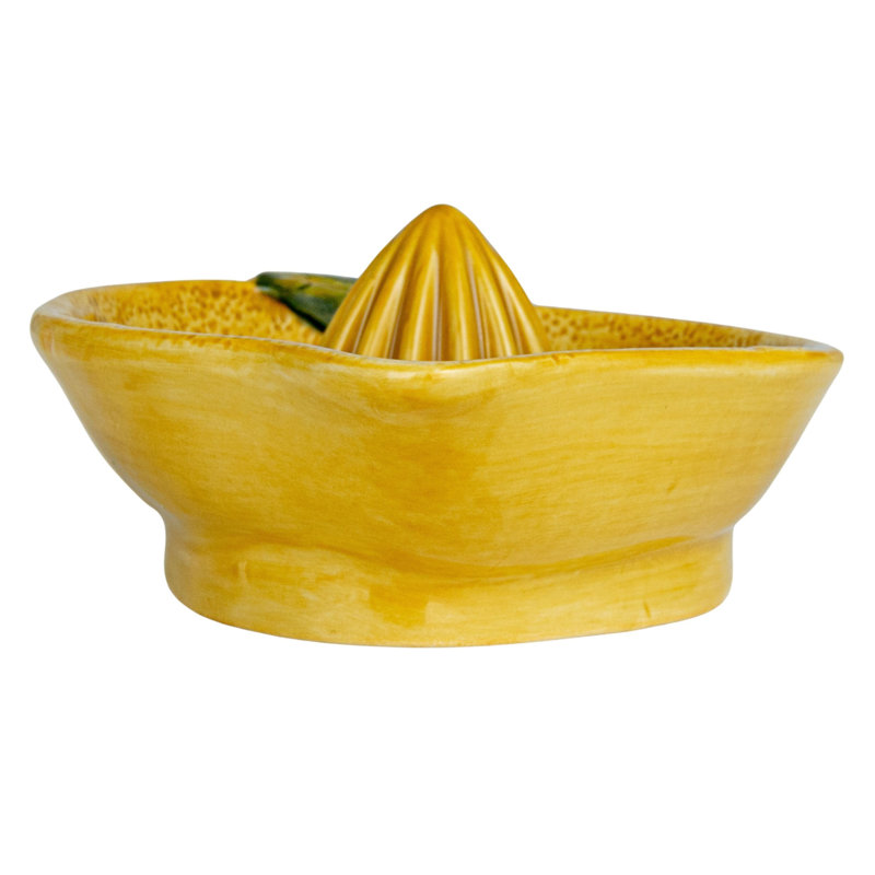 Yellow and Green Stoneware Lemon Shaped Citrus Juicer