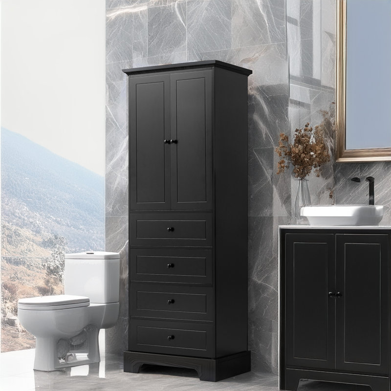 Apollina MDF Freestanding Bathroom Cabinet With Adjustable Shelf, Black