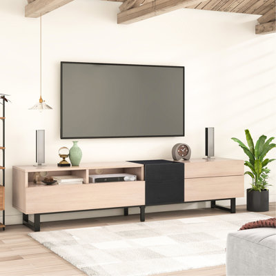 80'' Tv Cabinet With Double Storage, Modern Entertainment Conspicuousness. Drop Down Doors, Cable Hole, Adjustable Shelf, And Media Console Table For Tv, Storage Tendency. Door, Management, Center