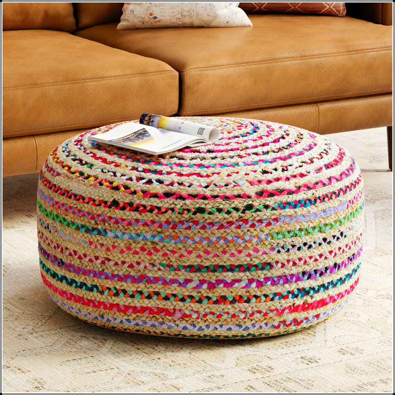 Grand pouf rond Margo avec un style bohème contemporain et un design multifonctionnel pour le confort et le charme esthétique