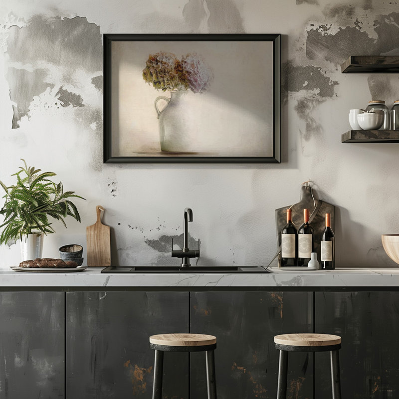 «Dry bouquet», art mural texturé encadré, Noir, H 30 po x l 40 po