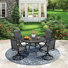 Ensemble repas d'extérieur pour patio - table ronde de 41,7 po avec trou pour parasol et tablette de rangement + 4 chaises pivotantes