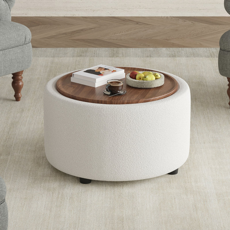 Teddy Round Coffee Table with Storage, White