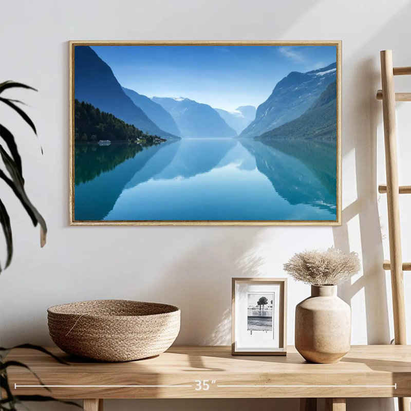 Vue du lac Lovatnet, Cadre flottant en bois naturel, 25 po x 17 po