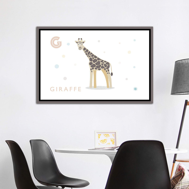 Girafe - impression d'art graphique, Pas de tapis, H 40 po x l 60 po x 1,5 po, Toile avec cadre gris