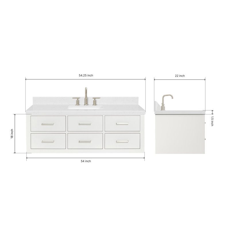 4_ARIEL Hutton 60 Single Sink Bathroom Vanity with Carrara White Quartz, White, Brushed Nickel, 54"