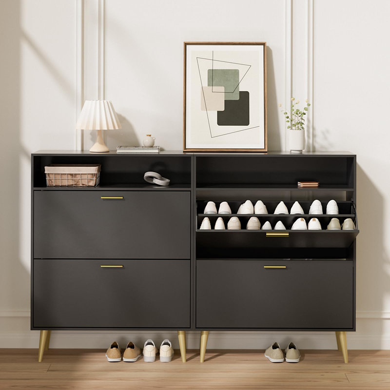 Range-chaussures avec tablettes ouvertes, Noir