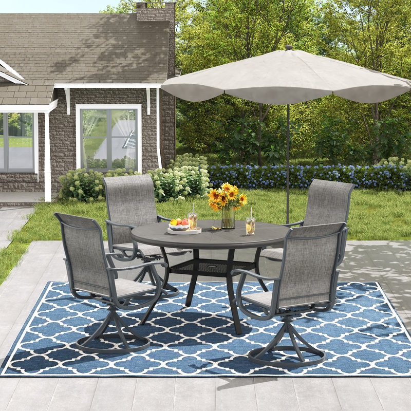 Ensemble repas extérieur pour 4 personnes avec chaises pivotantes, Gris bois / gris