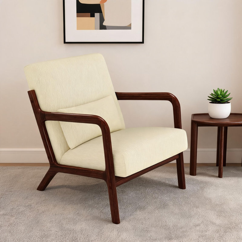 Chaise d'appoint en velours côtelé avec pieds en bois, Beige