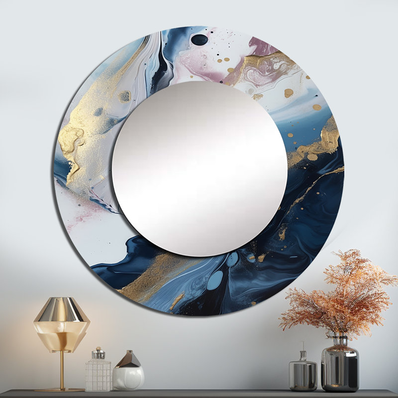 Phare de Phare bleu et blanc énigmatique II - miroir décoratif en marbre, 36 po x 36 po