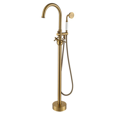 Topcraft Single Handle Freestanding Bathtub Faucet Floor Mount Tub Filler with Handheld Shower