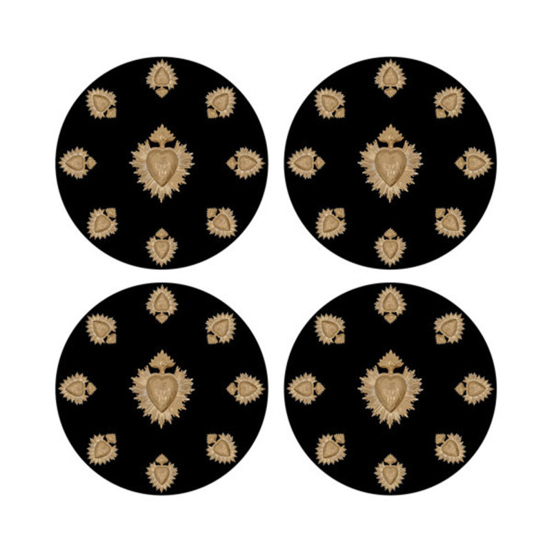 Ex Vote Orange Vegan Leather Round Coasters, Black