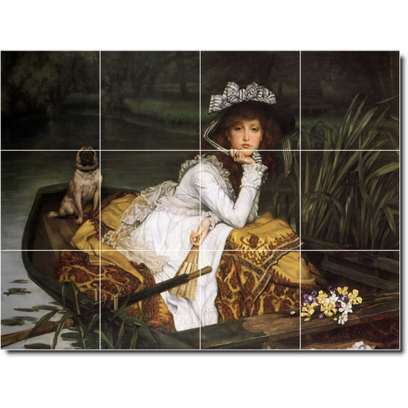 24" x 18" Ceramic Painting Decorative Mural Tile 6" x 6", James Tissot Woman Painting W08651