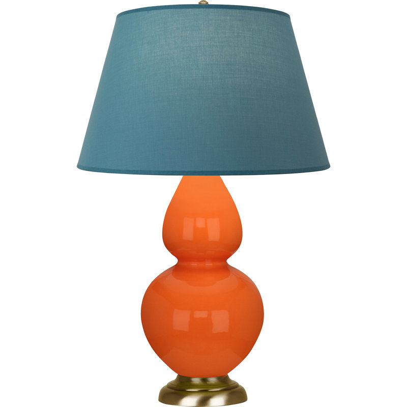 Lampe de table double gourde en céramique, Orange / laiton naturel antique, Bleu vif / gris, Laiton