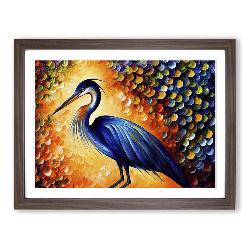 Heron Bird Abstract Vol.4 - Single Picture Frame Painting, 46cm H x 64cm W x 2cm D, Walnut