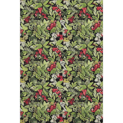 Premium Machine Washable Dockside AMF1816 Watercolor Mistletoe Berry Rug