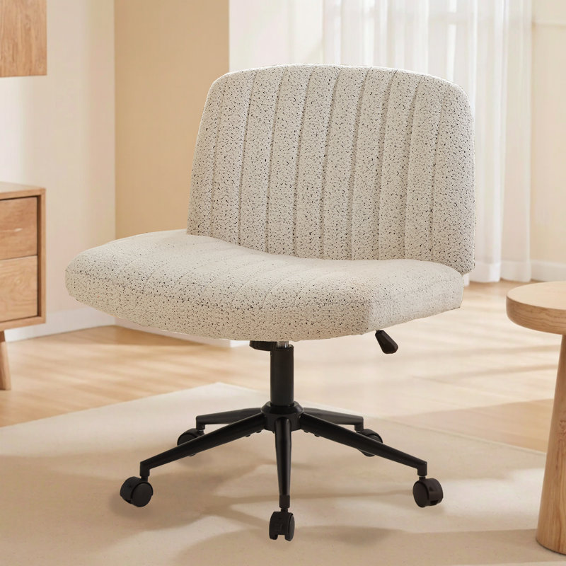 Armless Criss Cross Chairs, Preminum Fabric Swivel Vanity Chair ,Modern Adjustable Office chair, White