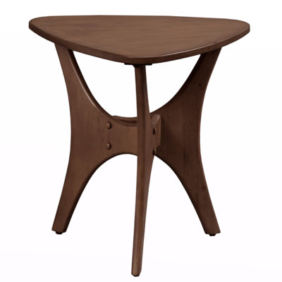 Mid-Century Triangle Coffee Table - Space Saving Pecan Wood Accent Table for Living Room