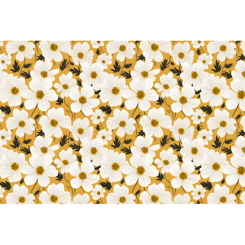 Polyester Floral Comforter, Twin Extra Long Comforter, White/Yellow