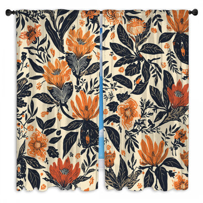 Bold Floral Pattern Window Curtains Floral Sheer & Room Darkening - 2 Panels