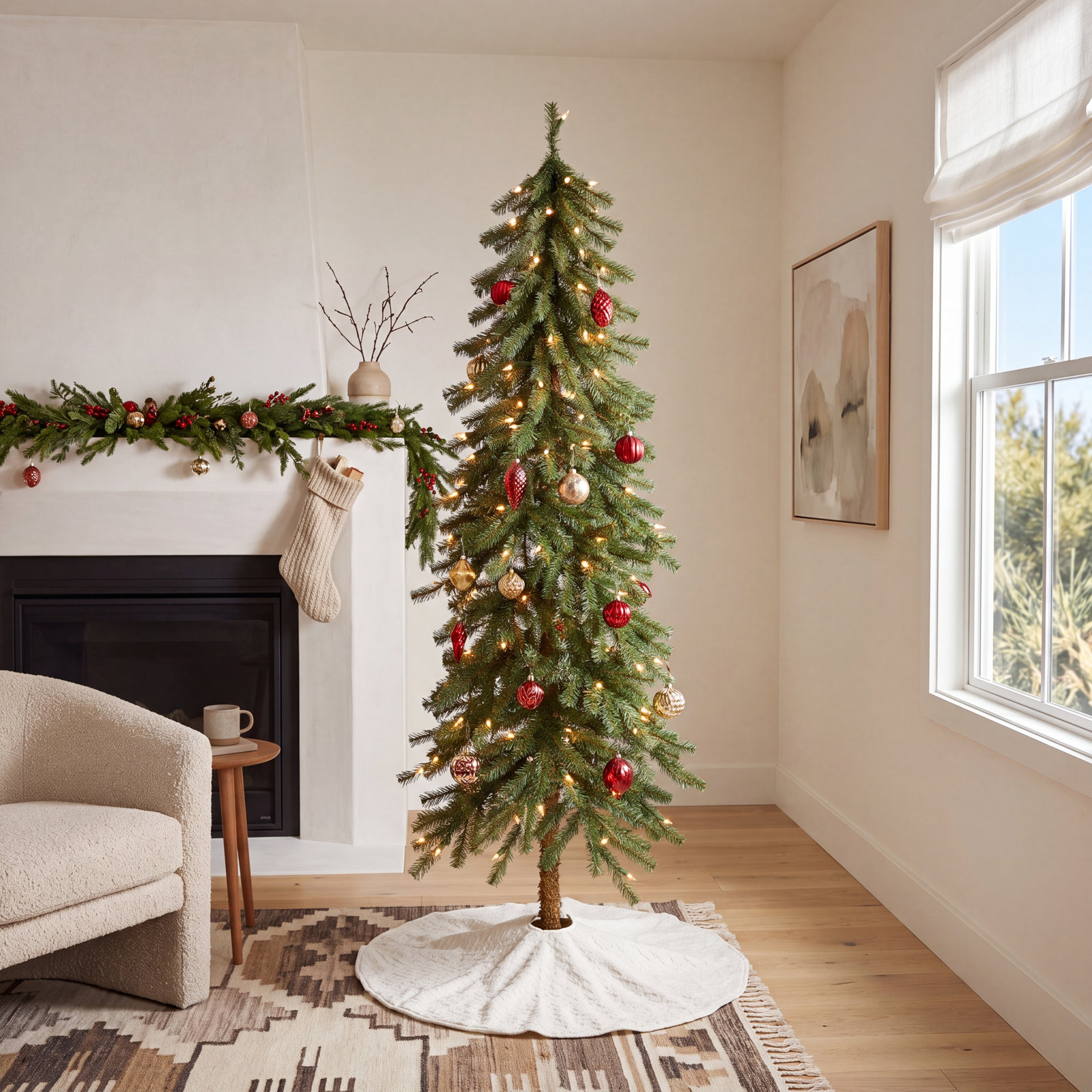 Lighted Artificial Pine Christmas Tree, 4' H