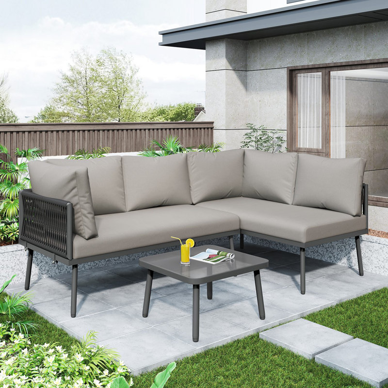 Outdoor 4 - Person Seating Group With Cushions, Grey