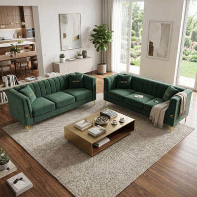 2 Piece 3 Seat Sofa Set (Green)