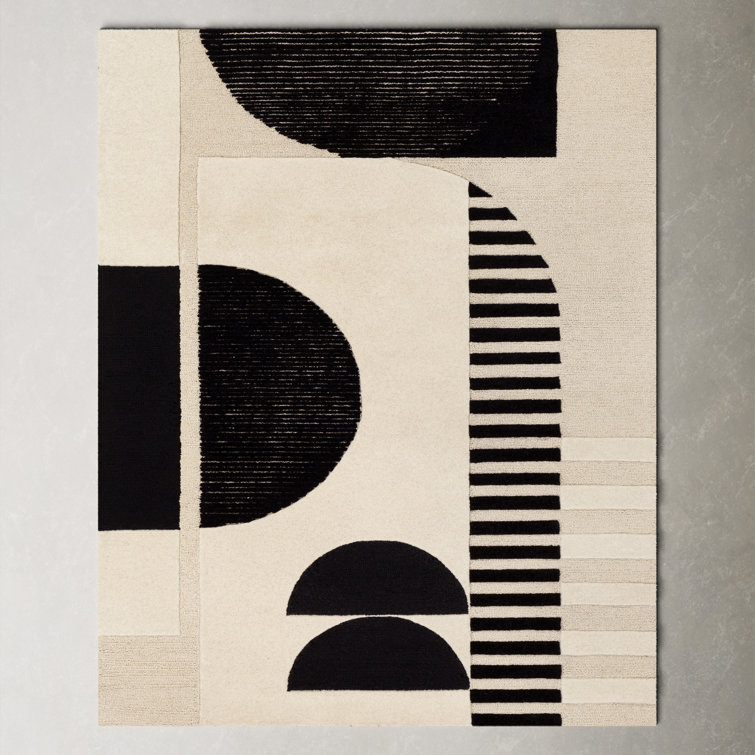 Sola Geometric Handmade Tufted Wool Cream/Black/Light Beige Area Rug