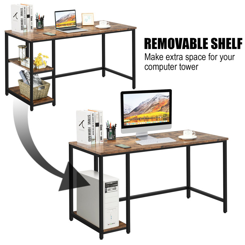 Wooden Computer Desk with Adjustable Shelf, 29.5" H x 55" W x 24" D, Coffee