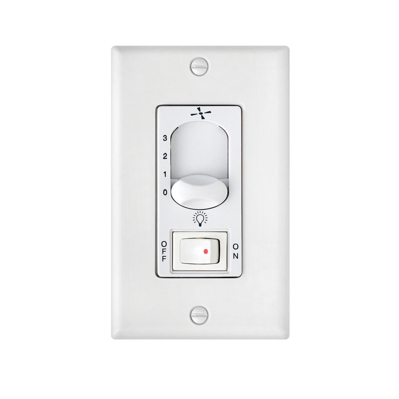 3 Speed Slide Fan Wall Control in White w/ On/Off Switch