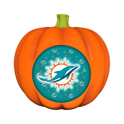 Décoration citrouille en résine avec logo DEL 3D des Dolphins de Miami (NFL) | 25 cm