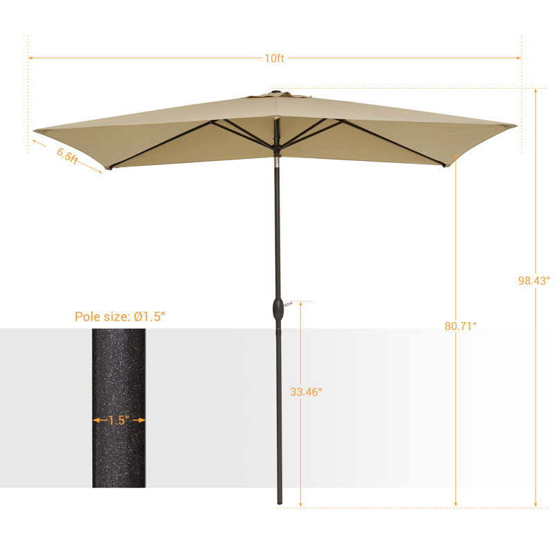 Parasol de marché extérieur rectangulaire de 10 pi x 6,5 pi avec bouton-poussoir inclinable toutes saisons Doray pour terrasse