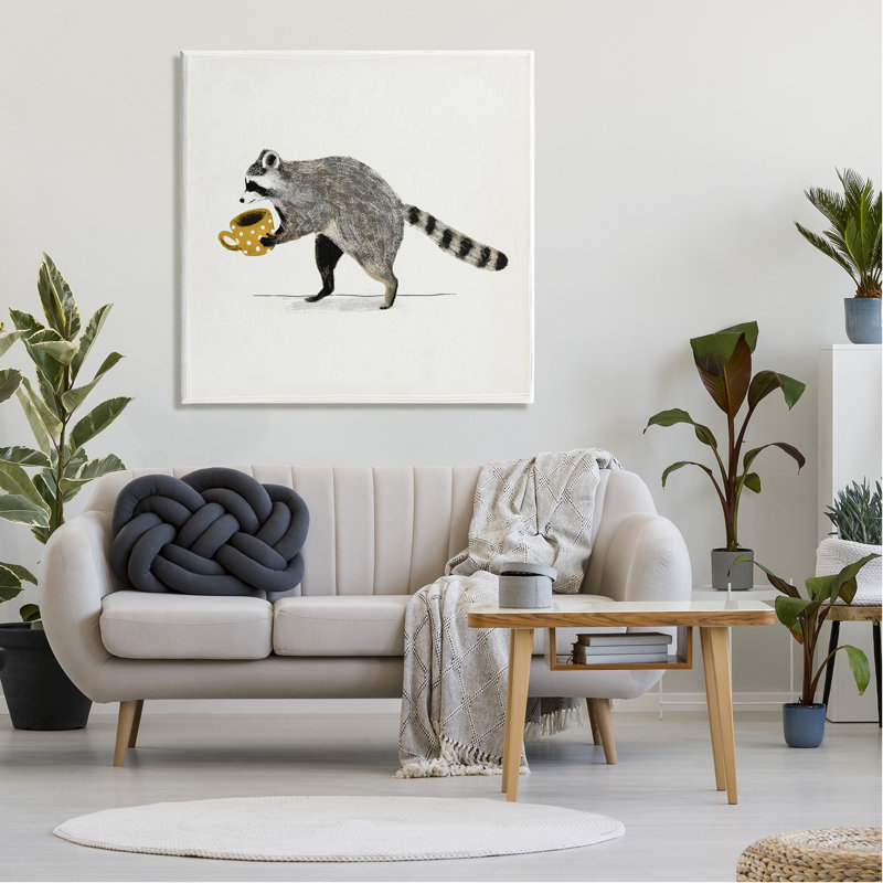 " Raccoon & Coffee Mug " by Victoria Barnes, 36" H x 36" W x 1.5" D