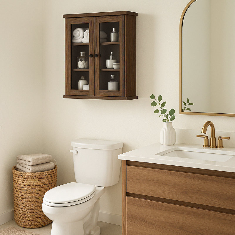 Jairah Removable Two-Door Wall Bathroom Storage Cabinet, Walnut